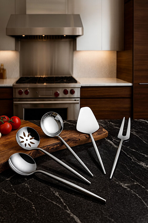 Defne 5 Parça Paslanmaz Çelik Mini Servis Set - Sofra Mini Servis Seti - 1