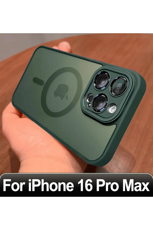 جراب شحن لاسلكي مغناطيسي مقاوم للصدمات صلب لهاتف iPhone 16ProMax باللون الأخضر غير اللامع