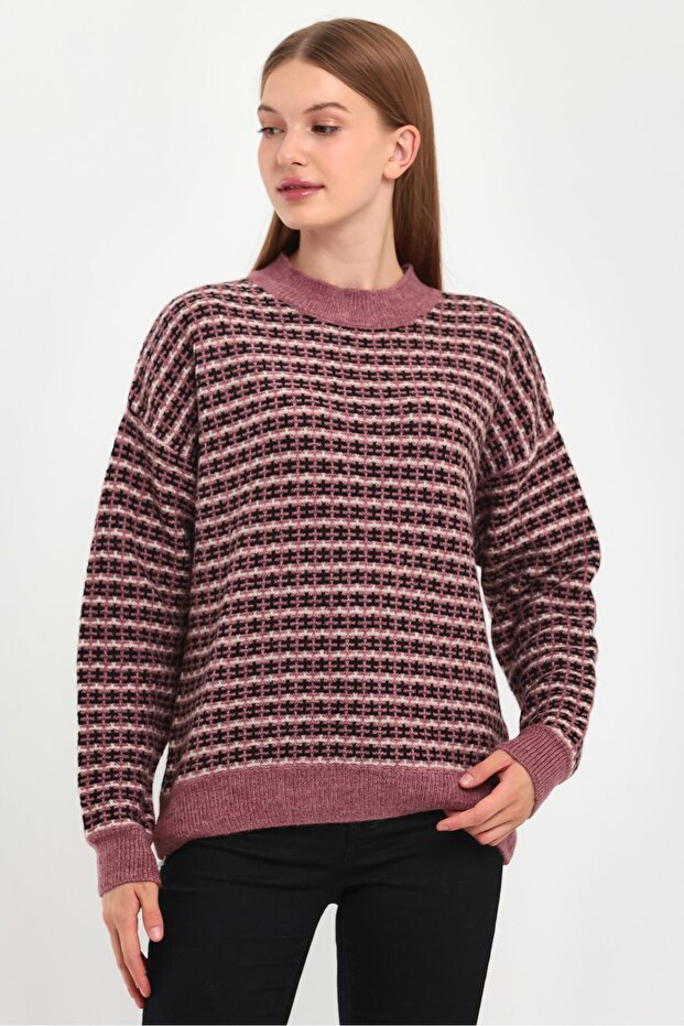 PATTERNED HALF FISHER KNIT SWEATER (B23-5804)