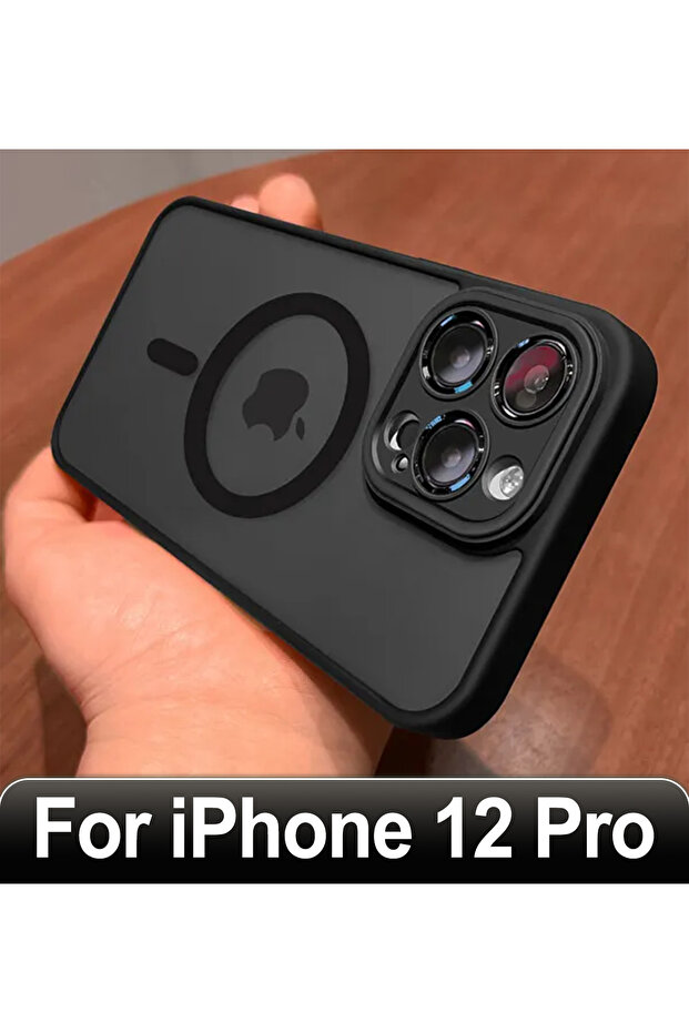 جراب شحن لاسلكي مغناطيسي مقاوم للصدمات صلب لهاتف iPhone 12 Pro أسود غير لامع