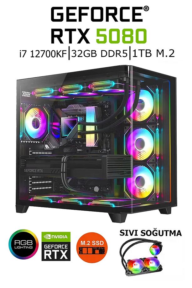 N332 (PUBG,GTA 5) İ7 12700KF,32GB DDR5 RAM,1TB M.2,16GB RTX5080 256BİT Oyuncu Masaüstü Bilgisayar - 1