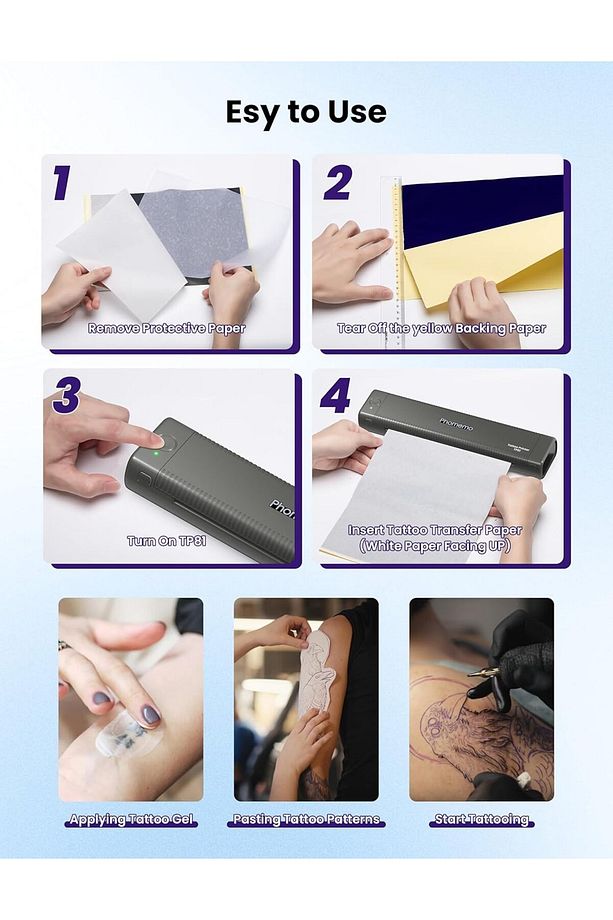 TP81 Taşınabilir Profesyonel Dövme Şablonu Tattoo Yazıcısı + 10 Adet Dövme Kağıdı - 5