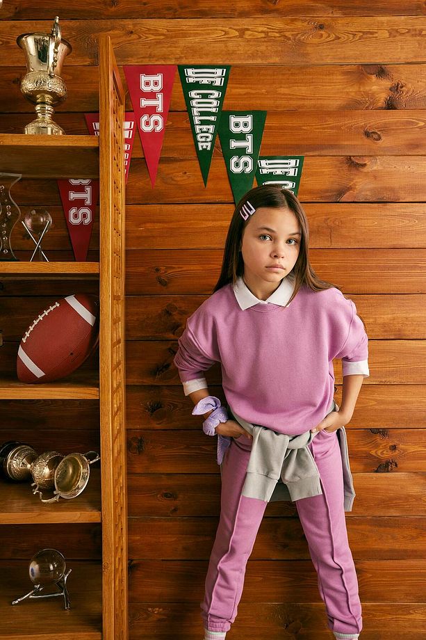 Kız Çocuk Lila Relax Fit Bisiklet Yaka Pamuklu Basic Düz Okul Sweatshirt A2797A824AU - 3