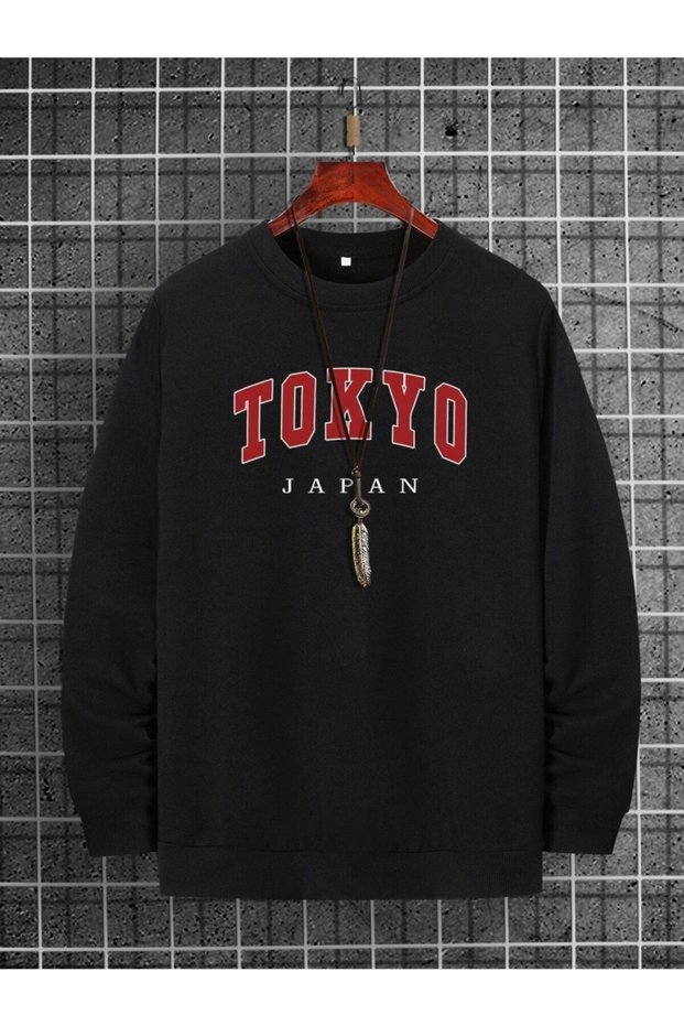 Men's Black Tokyo Printed Oversize Sweatshirt