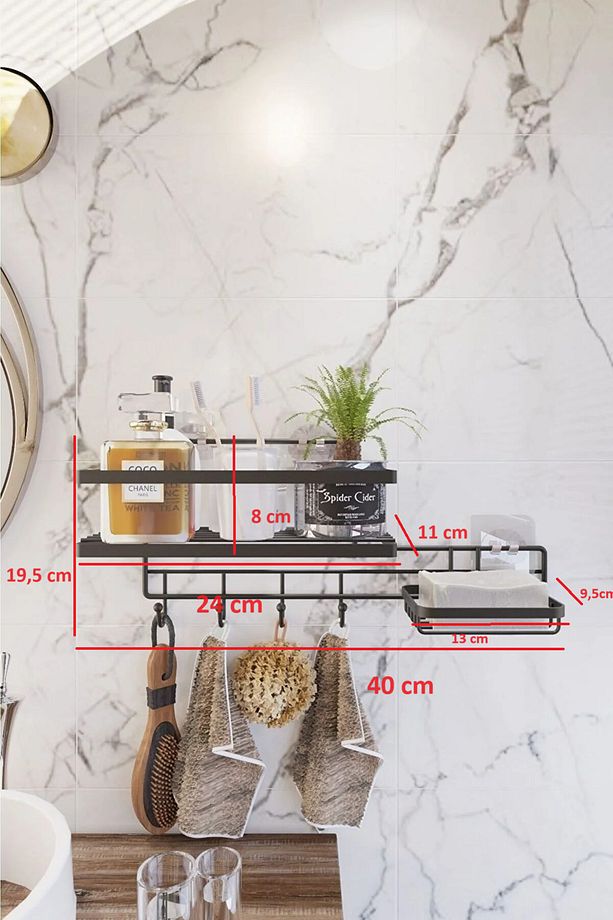 Kancalı Yapışkanlı Banyo Rafı ve Sabunluk Seti - Askılı Banyo Organizer - 7
