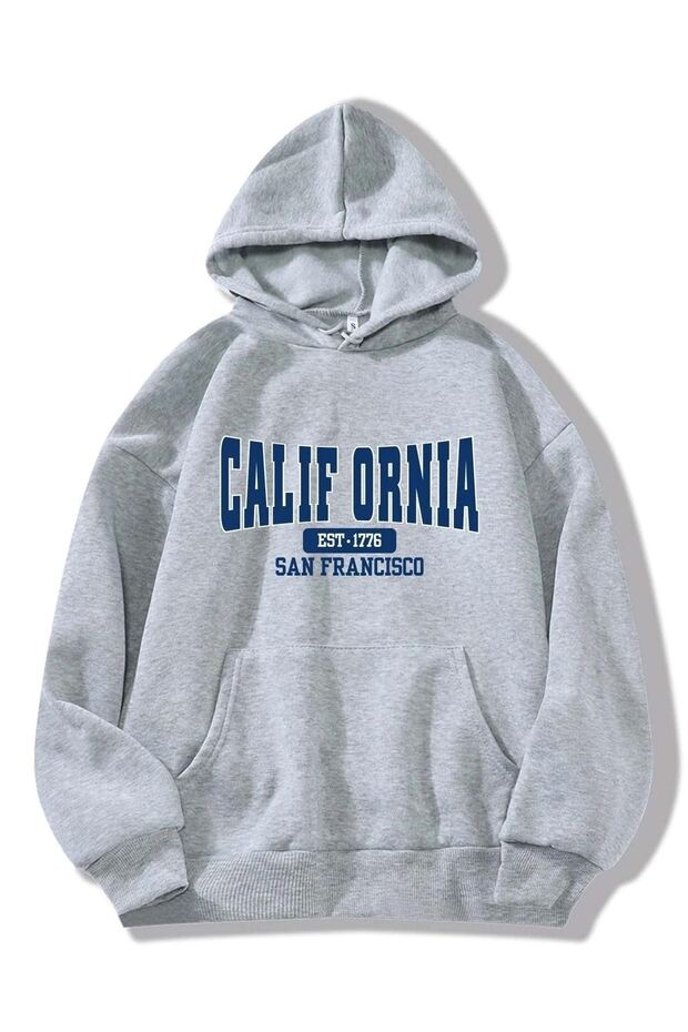 Calif Ornia 1776 Sweatshirt - Gray Printed Oversize Hoodie
