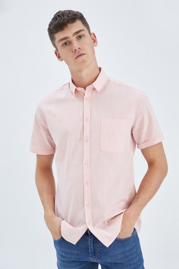 Slim Fit Basic Kısa Kollu Gömlek - 3