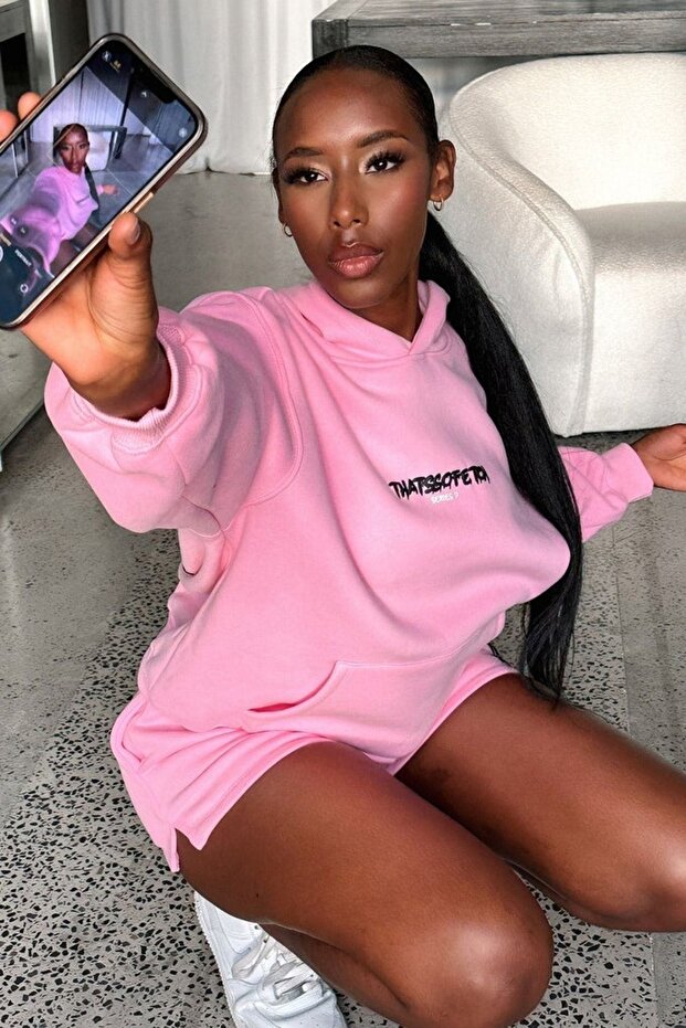 Thatsofetch Series 7 Sweatshirt - Pembe Baskılı Oversize Kapüşonlu - 1