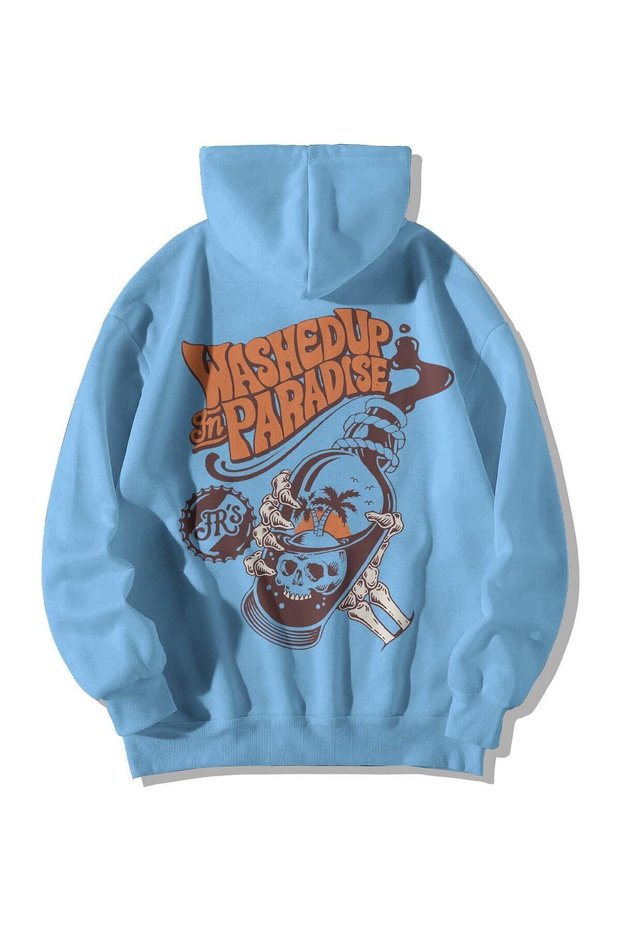 Washed Up Paradise Oversize Sweatshirt - Baby Blue Raster Cotton Thick Hoodie