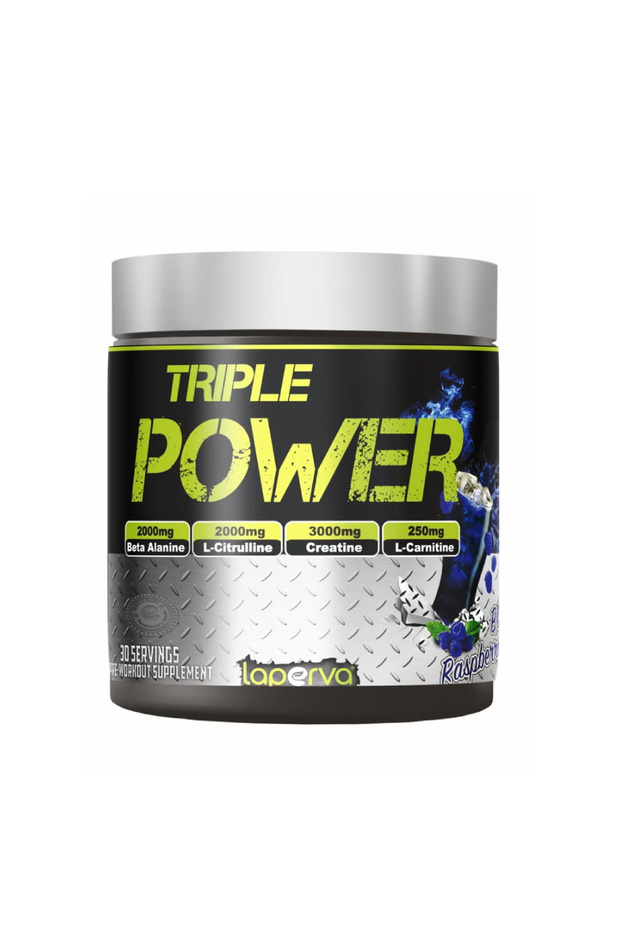 Triple Power Pre-workout, Blue Raspberry, Beta-alanine, Creatine, L-carnitine, (300gm) 30 Servings - 1