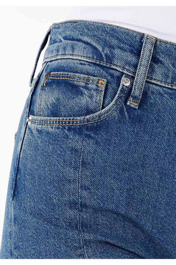 Regular Fit Yüksek Bel Yırtmaçlı Paça Kadın İndigo Jean Pantolon - 5
