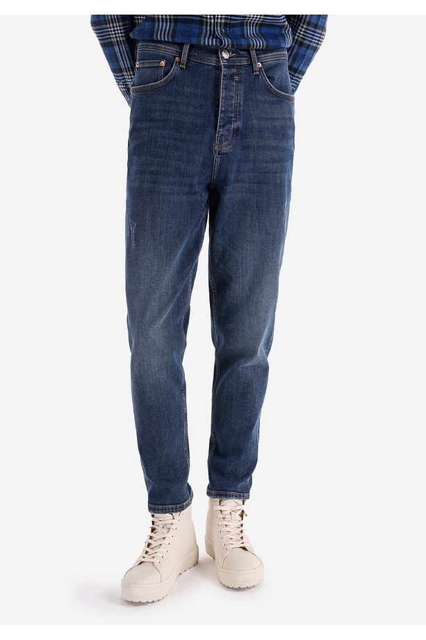 Loose Tapered Fit Erkek İndigo Denim Jean Pantolon - 4