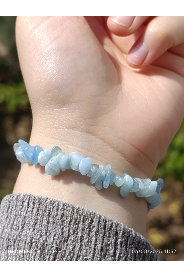 Aquamarine Broken Natural Stone Women's and Men's Peace Bracelet
