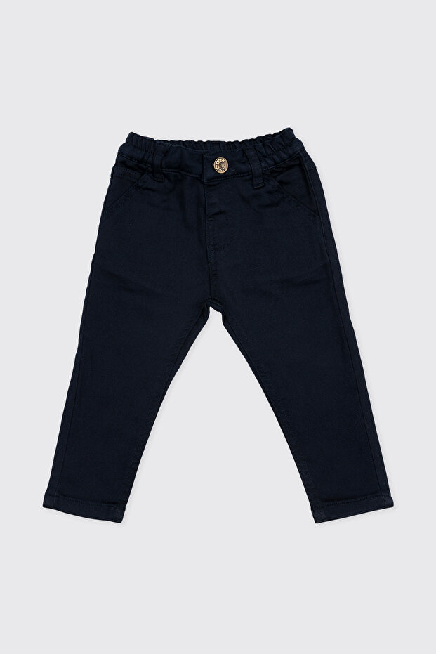 Baby Boy Buttoned Navy Blue Pants