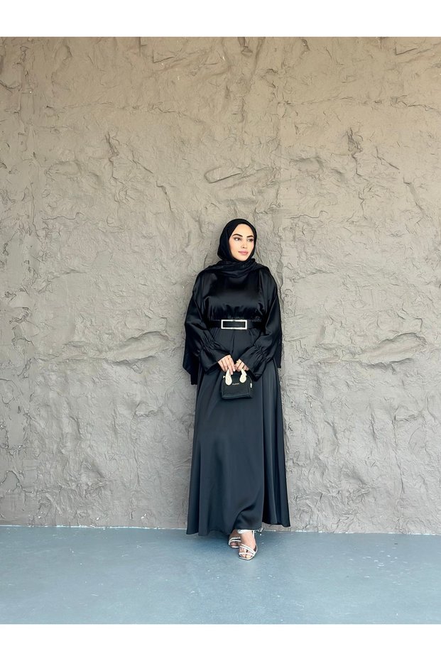 Zara Satin Hijab Dress-black
