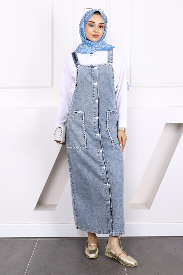 Blue Embroidered Pocket Denim Solopet