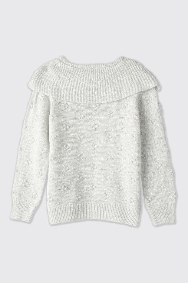 Kız Çocuk Dokulu Ekru Triko Kazak - 2