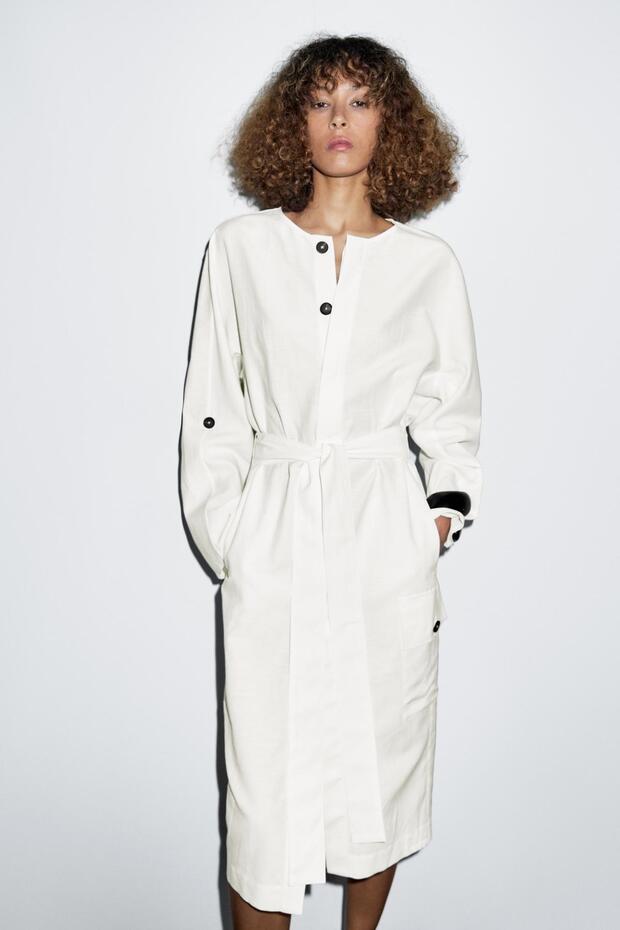 Kontrast düğmeli gömlek elbise - 4