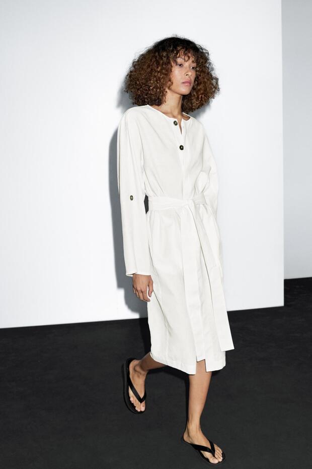 Kontrast düğmeli gömlek elbise - 2