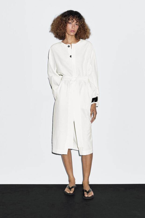 Kontrast düğmeli gömlek elbise - 1