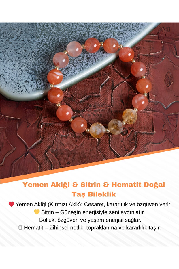 Certified Yemenite Silver & Citrine & Hematite Natural Stone Bracelet