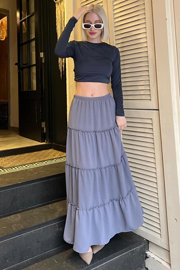 Füme Basic Pileli Kadın Uzun Etek - 2