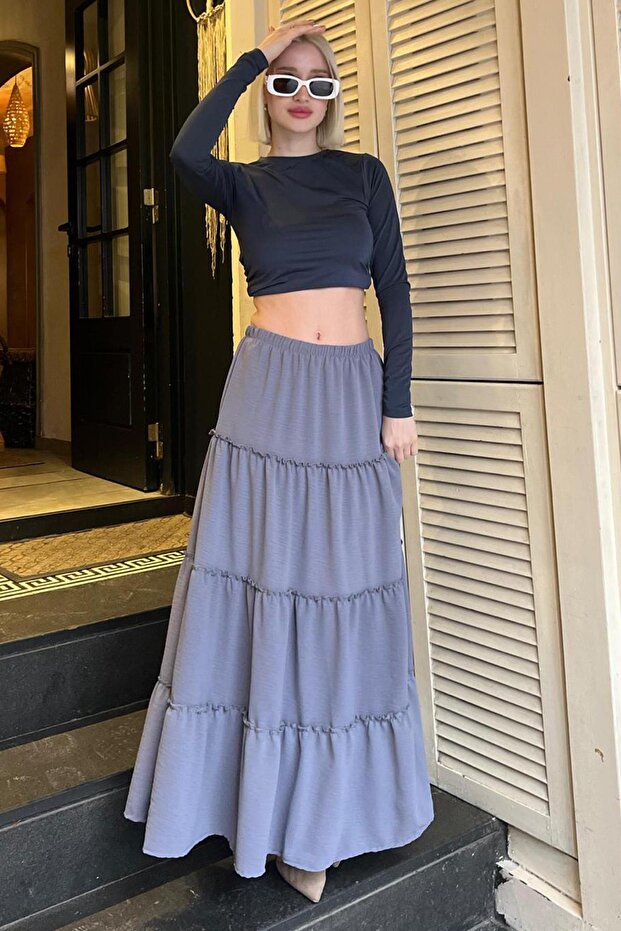 Füme Basic Pileli Kadın Uzun Etek - 4