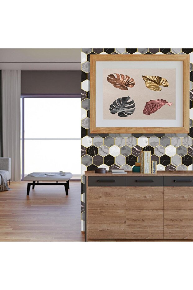 Yapışkanlı Banyo Mutfak Fayans Kaplama Altıgen Pvc Karo 30x30cm (0,36 m²) - 7