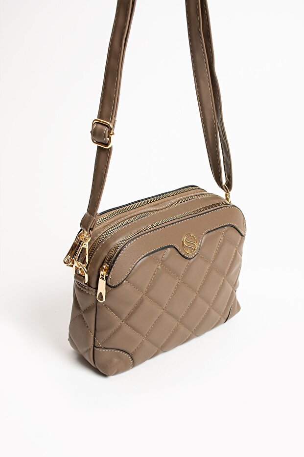 Women's Adjustable Cross Strap 4 Compartment Mink Shoulder and Crossbody Bag