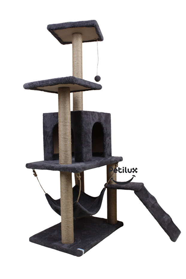 Multi-Purpose Multi-Tier Cat Play & Activity House with Rest Hammock Nest Scratching Post - 4