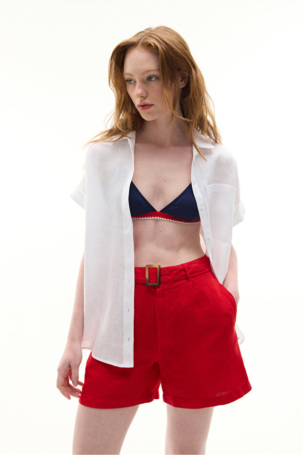 KEMERLİ KETEN ŞORT - 3