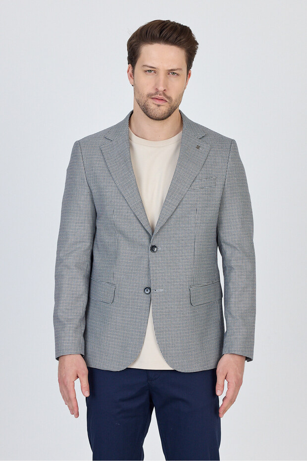 Martinelli Men's Dark Navy Blue Small Patterned Polyviscose Fabric Sports Blazer Jacket