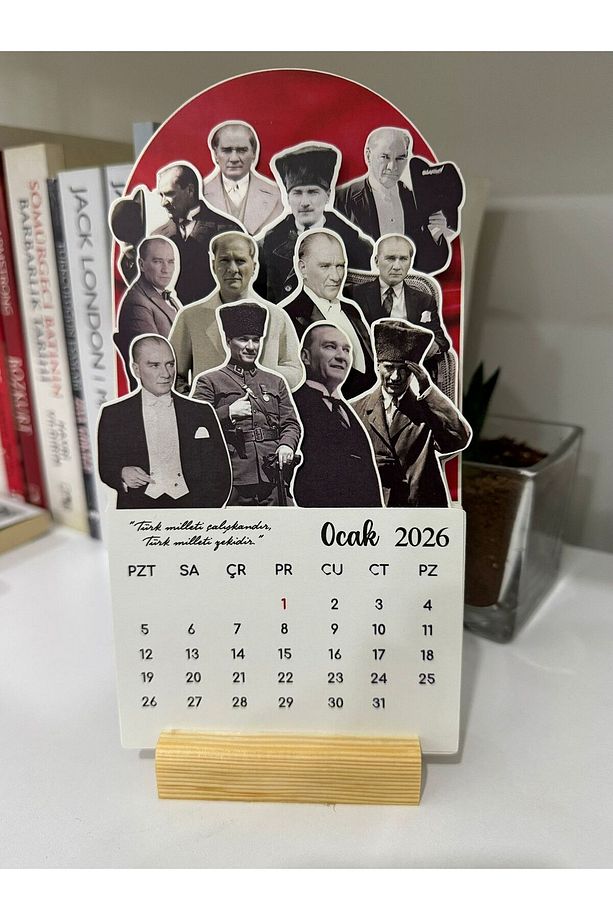 2026 Atatürk Takvimi Ahşap Ayaklı Atatürk Temalı Özel Tasarım Takvim, Atatürk 2026 Masa takvim - 1