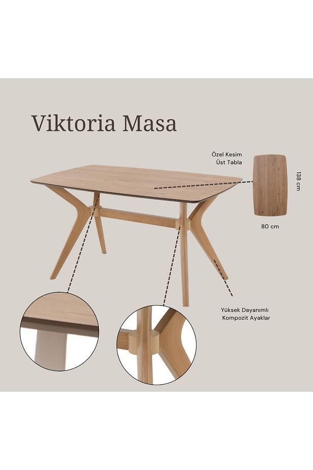 VİKTORİA MUTFAK VE SALON MASASI AÇIK CEVİZ/AÇIK CEVİZ 80X138 - 4