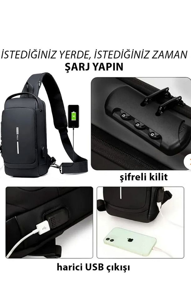 Nanopro Usb Şarj Portlu Ve Kilitli Şık Omuz Göğüs Çantası Karma Renkler Yakın Renkler - 4