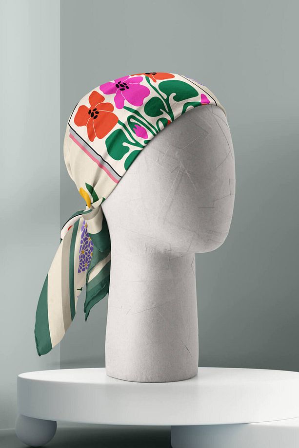 A55 Soyut Modern Çiçekli Bandana - 6