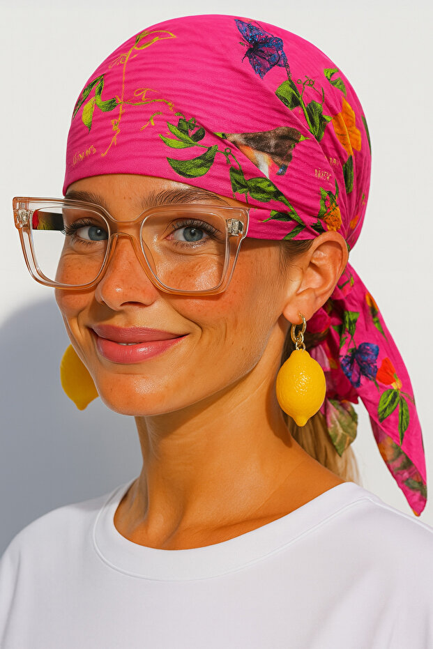 Betty Bands Pink Floral Butterfly Patterned Bandana Shawl Scarf