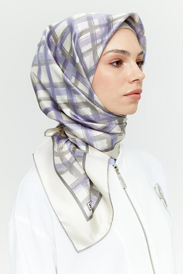Fırça Desenli Twill İpek Eşarp - 1