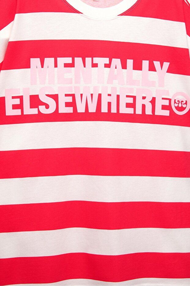 Yazılı çizgili t-shirt - 5