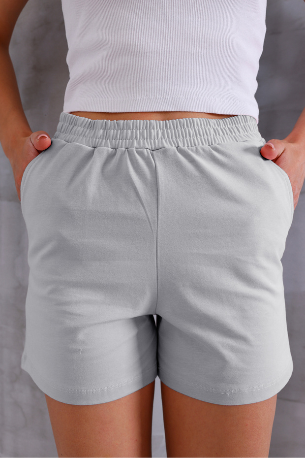 Shorty Lastikli Bel Kadın Şort, Pamuklu, Rahat Kalıp, Yazlık Ev ve Günlük Şort, Cepli Şort - 4