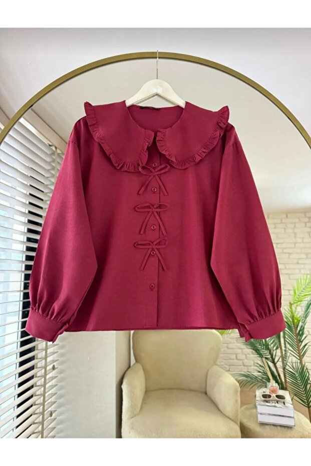 Bebe yaka kurdele detaylı gömlek - 1