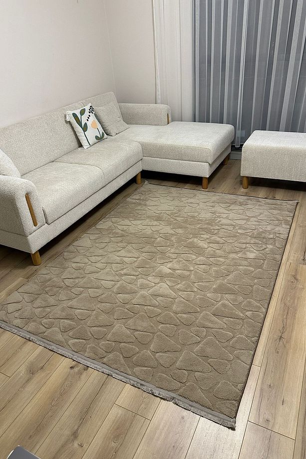 Taş Desen Vizon Peluş Halı Kaymaz Taban Makinede Yıkanabilir Vizon Peluş Halı - 1