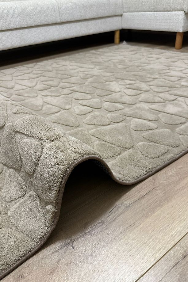 Taş Desen Vizon Peluş Halı Kaymaz Taban Makinede Yıkanabilir Vizon Peluş Halı - 4