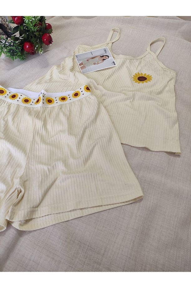 Kaşkorse Kumaş Askılı Şortlu Kadın Pijama Takımı S/M - L - XL - XXL 70702 - 2
