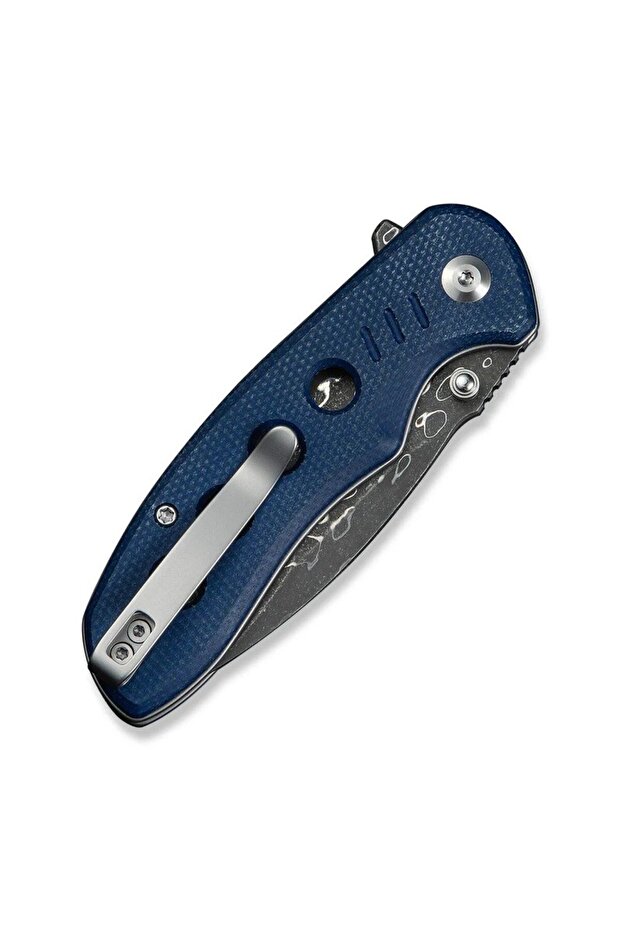 Triptych Flipper & Thumb Stud & Button Lock Knife Damascus Micarta Handle Çakı - 6