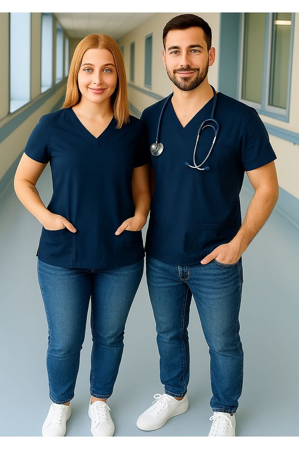 HEMŞİRE FORMA ÜST UItralycra Spaniard Doktor Hem?ire Forma Üst Scrubs Üniforma Cerrahi Üst - 1