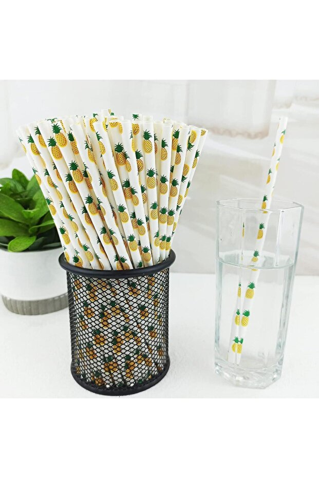 ماصات ورقية بنمط الأناناس 25 قطعة - 2