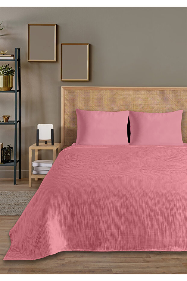 100% Natural Cotton 4 Layer Muslin Luxury Single Pique Set Dark Pink 160X230Cm