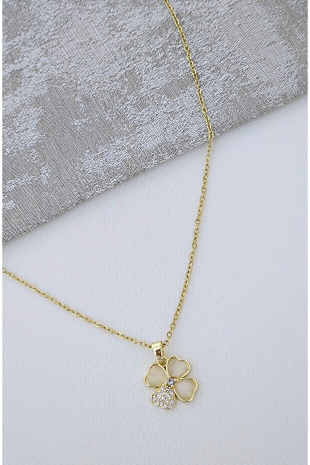 Çelik gold yonca kolye - 1