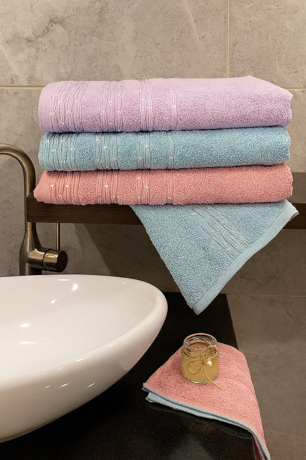 Pearl Pattern 3-Piece Bath Towel Set – 100X150 cm 100% Cotton, Soft Textured, Patterned.